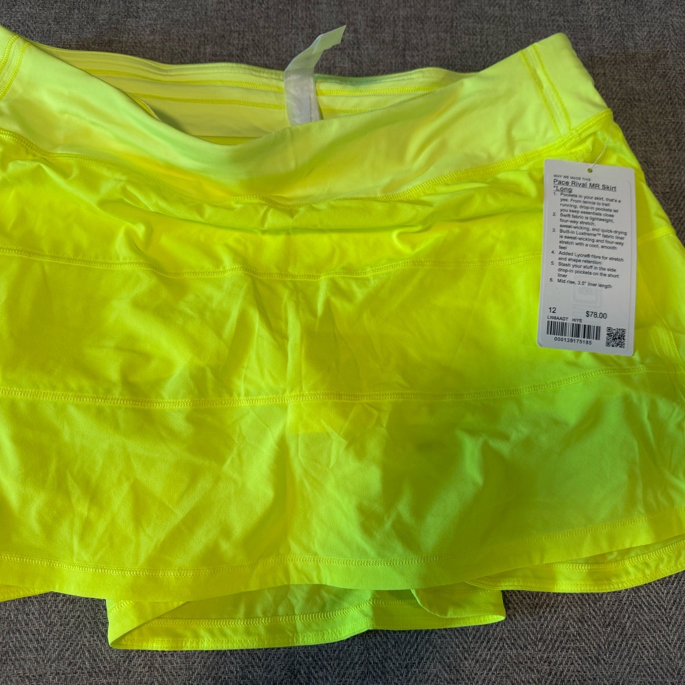 Brand new neon yellow Lululemon skort